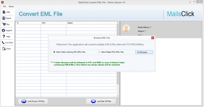 MailsClick Convert EML File screenshot