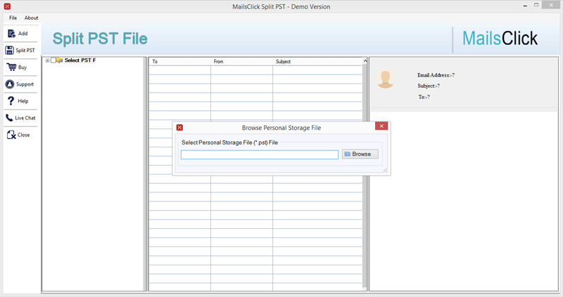 MailsClick Split PST File screenshot