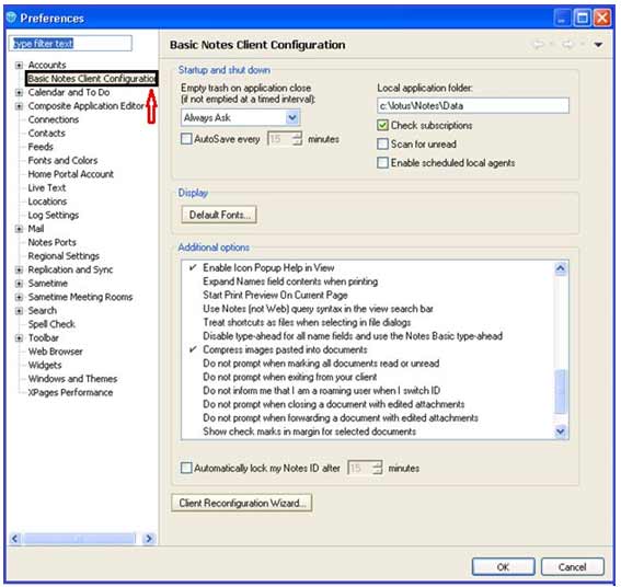 basic Notes client configuration