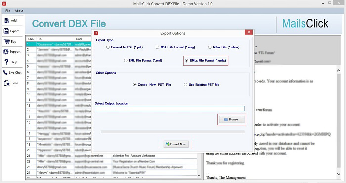 choose emlx file