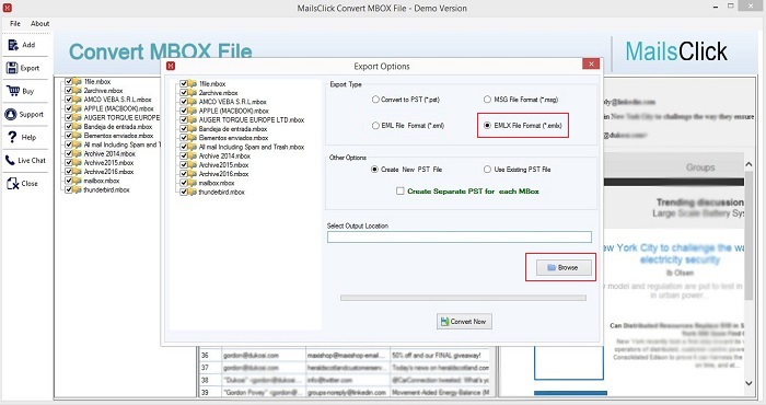 select emlx option