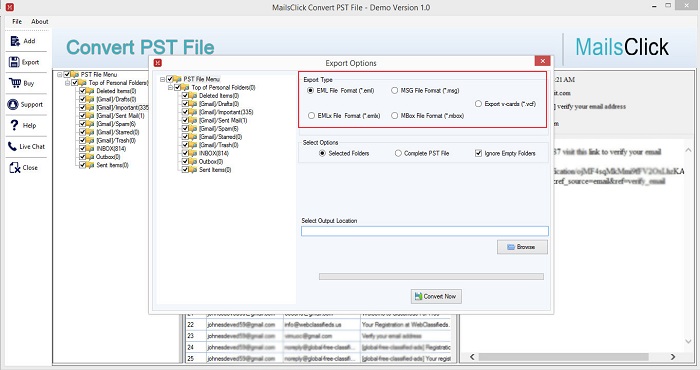 select export option